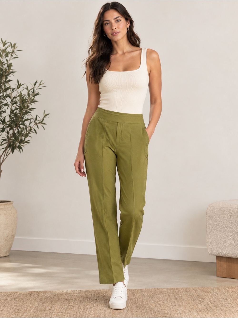 Athleta Green Pintuck Zip Pocket Ankle Pants Size 6 / T